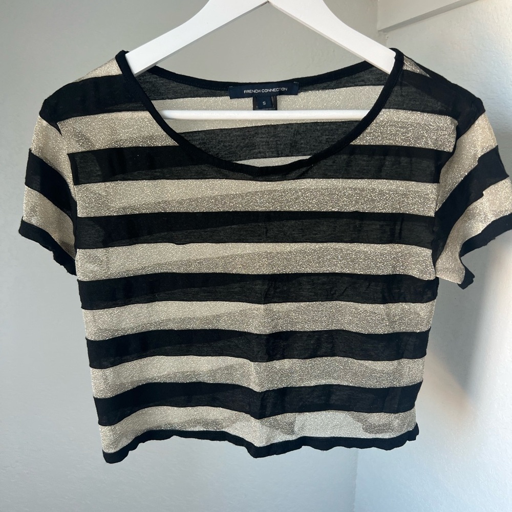 FRENCH CONNECTION Women’s Black & Gold Crop Top, Size Small